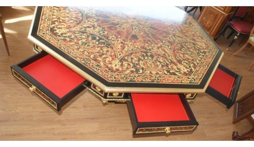 Furniture Masterpieces Luxury foyer table. King Louis Collection Boulle marquetry work.