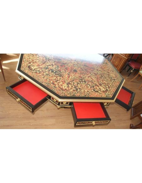 Furniture Masterpieces Luxury foyer table. King Louis Collection Boulle marquetry work.