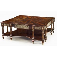 Coffee Tables Luxury cocktail table, mahogany and brass panels, Corinthian capitals