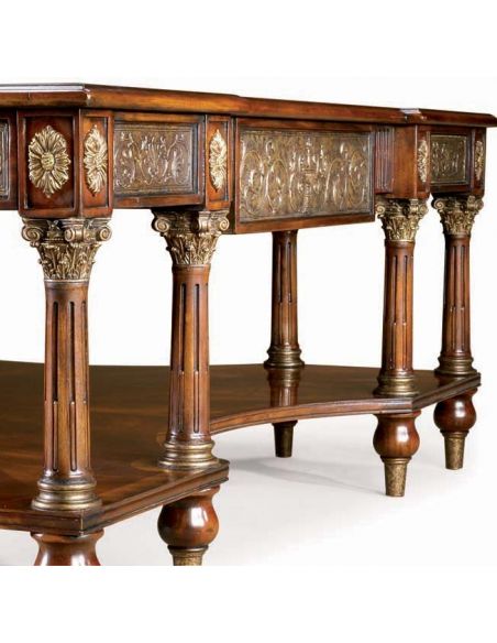 Coffee Tables Luxury cocktail table, mahogany and brass panels, Corinthian capitals
