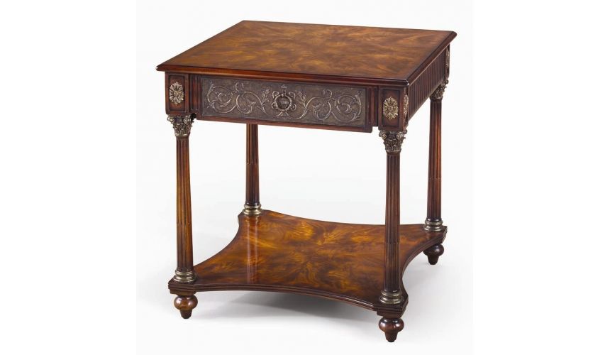 Coffee Tables Luxury cocktail table, mahogany and brass panels, Corinthian capitals