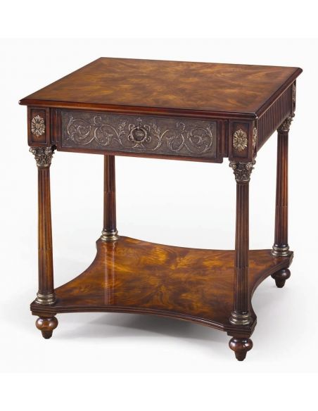 Coffee Tables Luxury cocktail table, mahogany and brass panels, Corinthian capitals