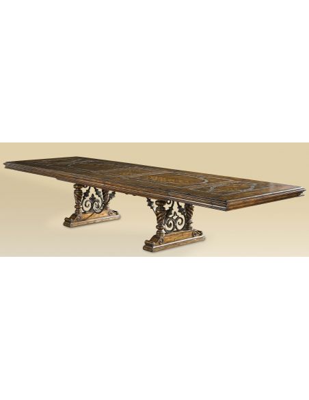 Luxury dining room furniture table with Stone inlay top and iron work