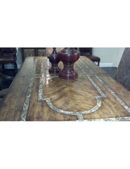 Dining Tables Luxury dining room furniture table with Stone inlay top and iron work