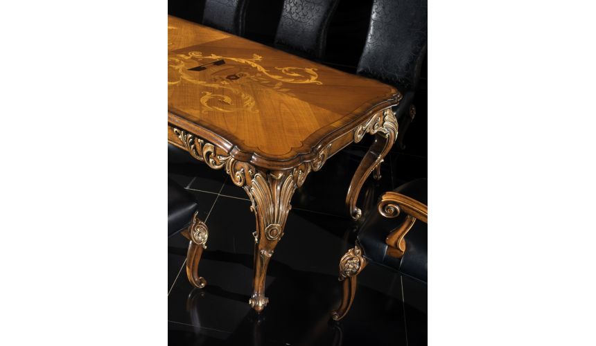 Dining Tables Fine carvings and marquetry highlight this luxury dining set.