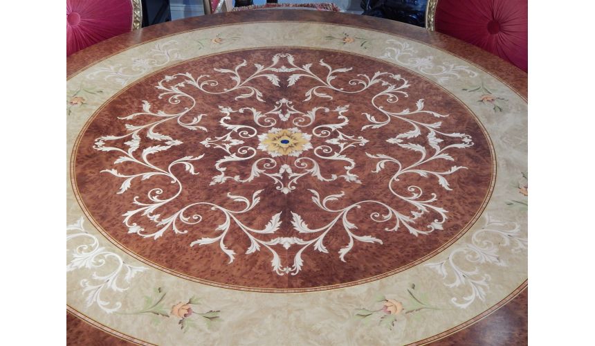Dining Tables 11 Luxury foyer center table. Exquisite marquetry and detail work.