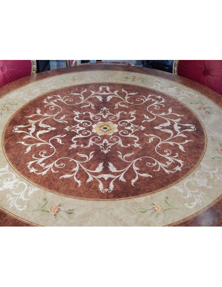 Dining Tables 11 Luxury foyer center table. Exquisite marquetry and detail work.