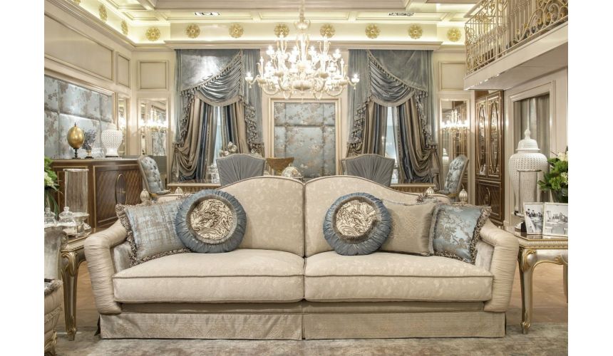 Luxury Leather & Upholstered Furniture Fine fabrics highlight this extraordinary hand made luxury sofa.