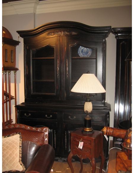 Breakfronts & China Cabinets Solid Mahogany black rub-off French hutch cabinet