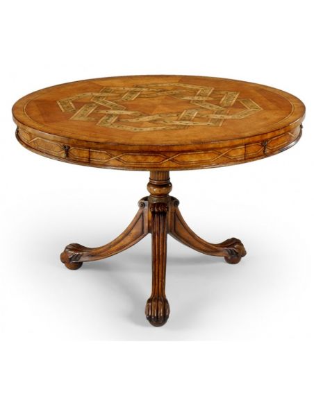 Marquetry veneered table with hand painted floral detail