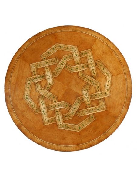 Foyer and Center Tables Marquetry veneered table with hand painted floral detail