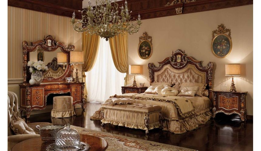 LUXURY BEDROOM FURNITURE Master bed with tufted headboard. Furniture Masterpiece Collection.