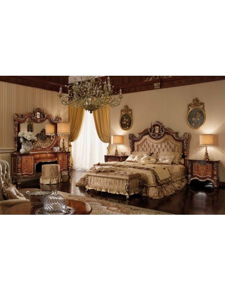 LUXURY BEDROOM FURNITURE Master bed with tufted headboard. Furniture Masterpiece Collection.