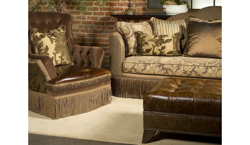 Luxury Leather & Upholstered Furniture Modern Style Button Back Sofa