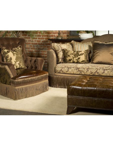 Luxury Leather & Upholstered Furniture Modern Style Button Back Sofa
