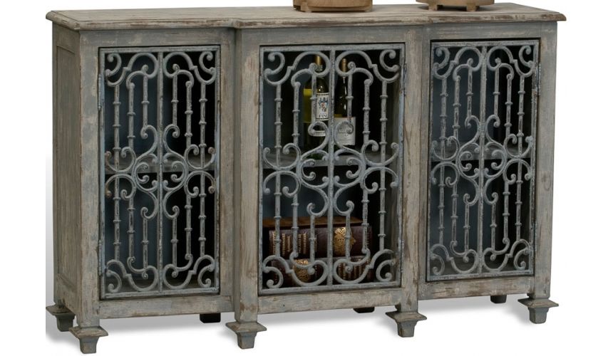 Breakfronts & China Cabinets Wood-Iron Grill Cabinet