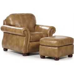 CHAIRS, Leather, Upholstered, Accent Chair & Ottoman. Barrington