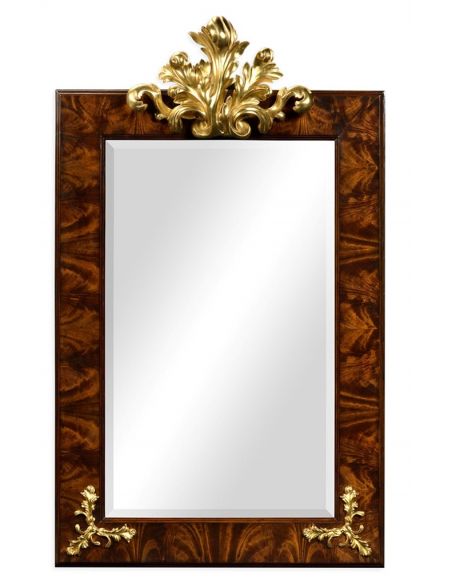 Antiqued Mahogany Rectangular Gilded Frame Mirror