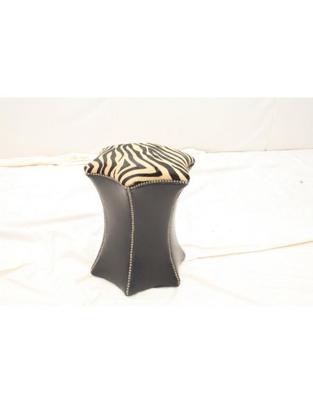 Luxury Leather Furniture Octagon Ottoman Zebra Hide Seat