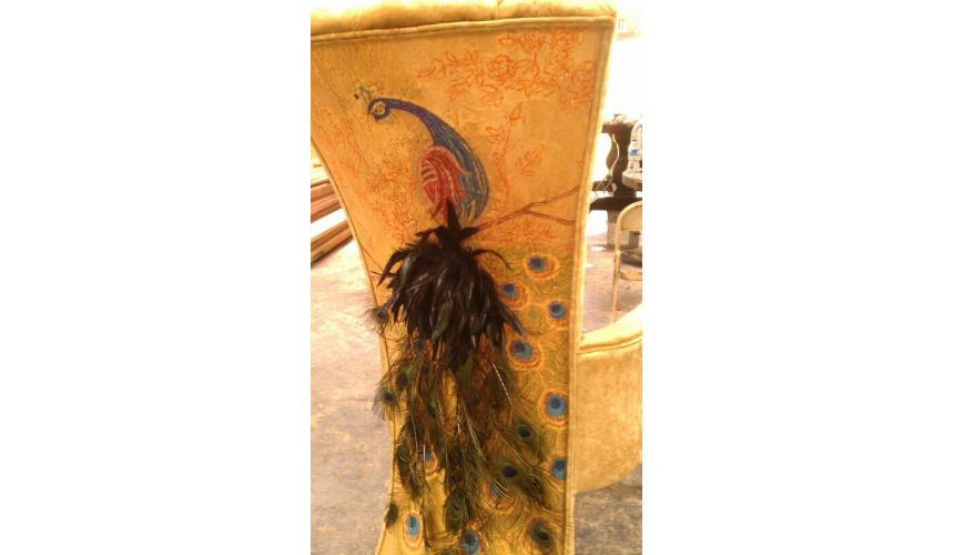 Dining Chairs Peacock chair. Real peacock feathers used in design on the outback