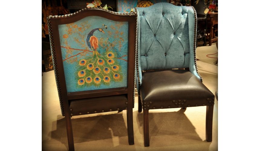 Dining Chairs Peacock chair. Real peacock feathers used in design on the outback