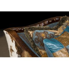 Luxury Leather & Upholstered Furniture Pony and teal blue sectional sofa, couch. Leather patchwork 2