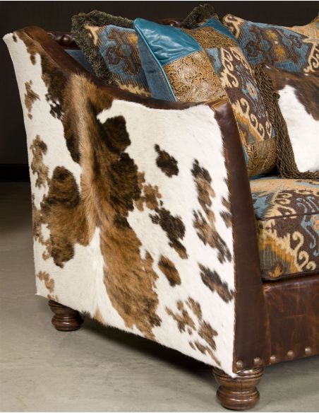 Luxury Leather & Upholstered Furniture Pony and teal blue sectional sofa, couch. Leather patchwork