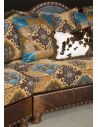 Luxury Leather & Upholstered Furniture Pony and teal blue sectional sofa, couch. Leather patchwork