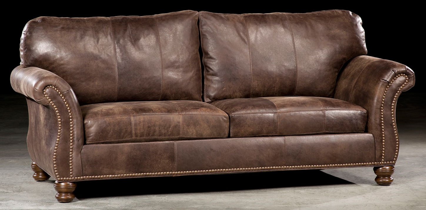 quality narrow profile leather sofa