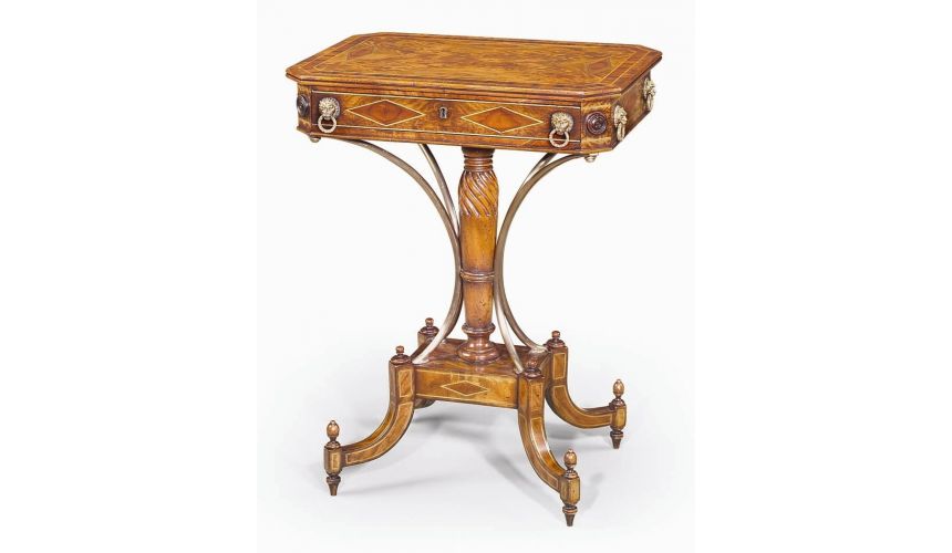 Regency style furniture, mahogany and brass inlaid side table