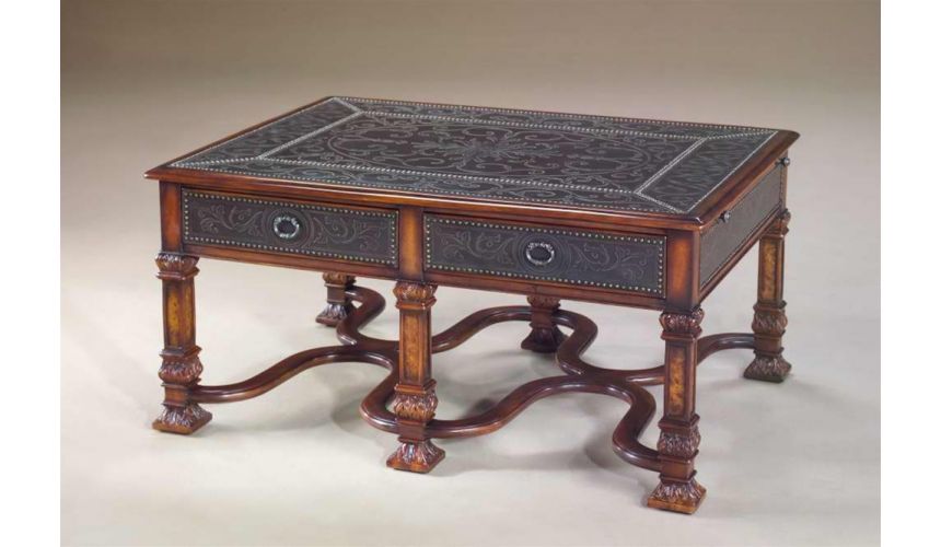 Coffee Tables Renaissance revival brass engraved panel cocktail table