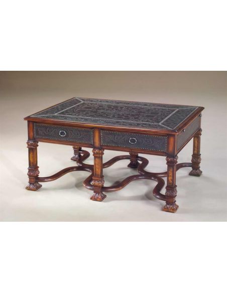 Coffee Tables Renaissance revival brass engraved panel cocktail table