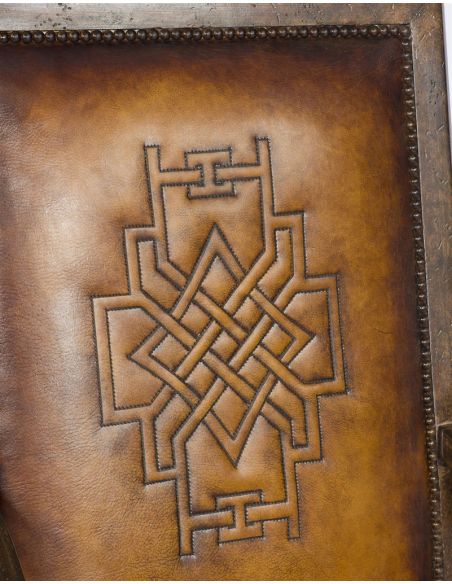 Dining Chairs Western Leather Arm Chair-Saddle