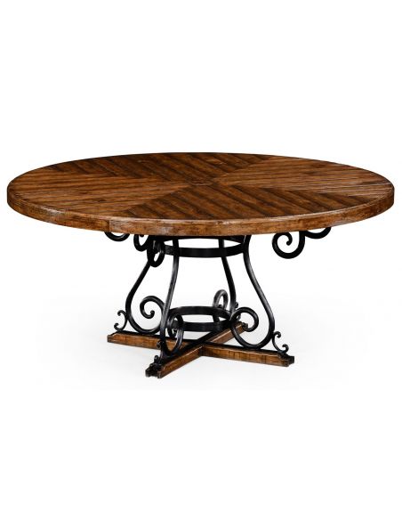 Round centre or dining table. planked top, rustic finish. 91