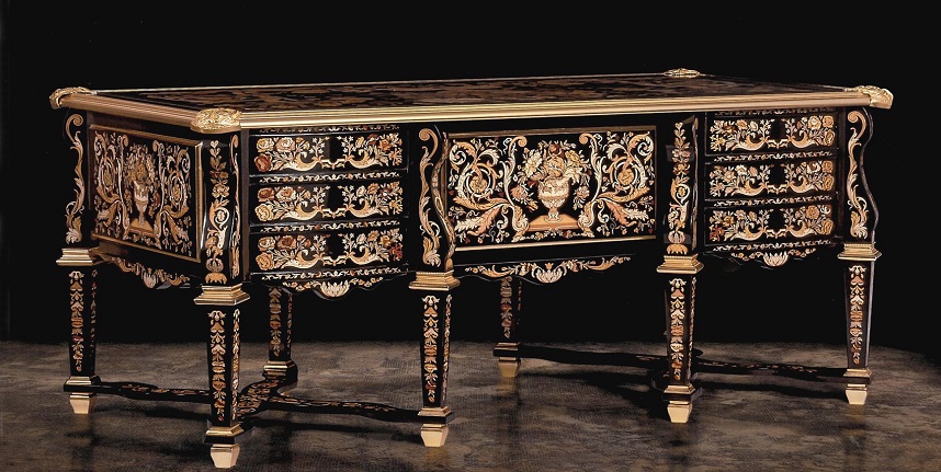 French writing desk. Formal reproduction furniture.